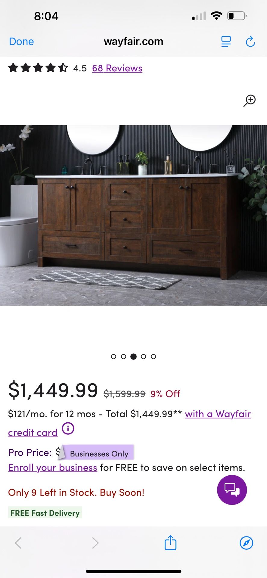 72” Double Sink Vanity
