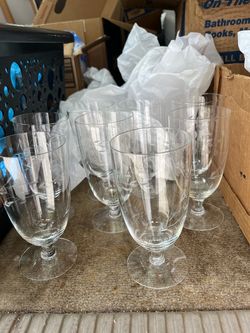 Princess House Set of 8 Etched Crystal Stemmed Glasses