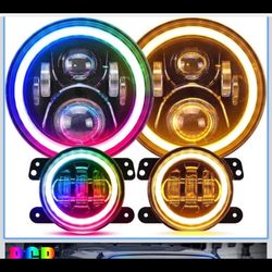 SUPAREE Round RGB 7 Inch LED Headlight Fog Lights with Amber Turn Signal, 