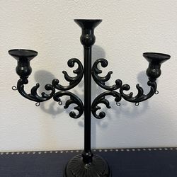Arm Candelabra - 15 In Tall Glossy Black Tapered Candle Holder Scroll Elegant