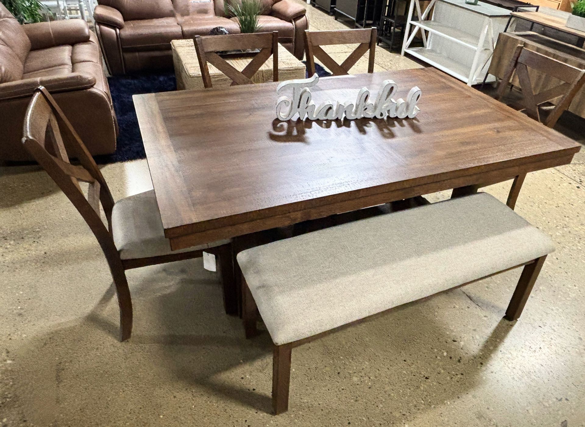 New Farmhouse 7 Piece Dining Set with Bench Seating