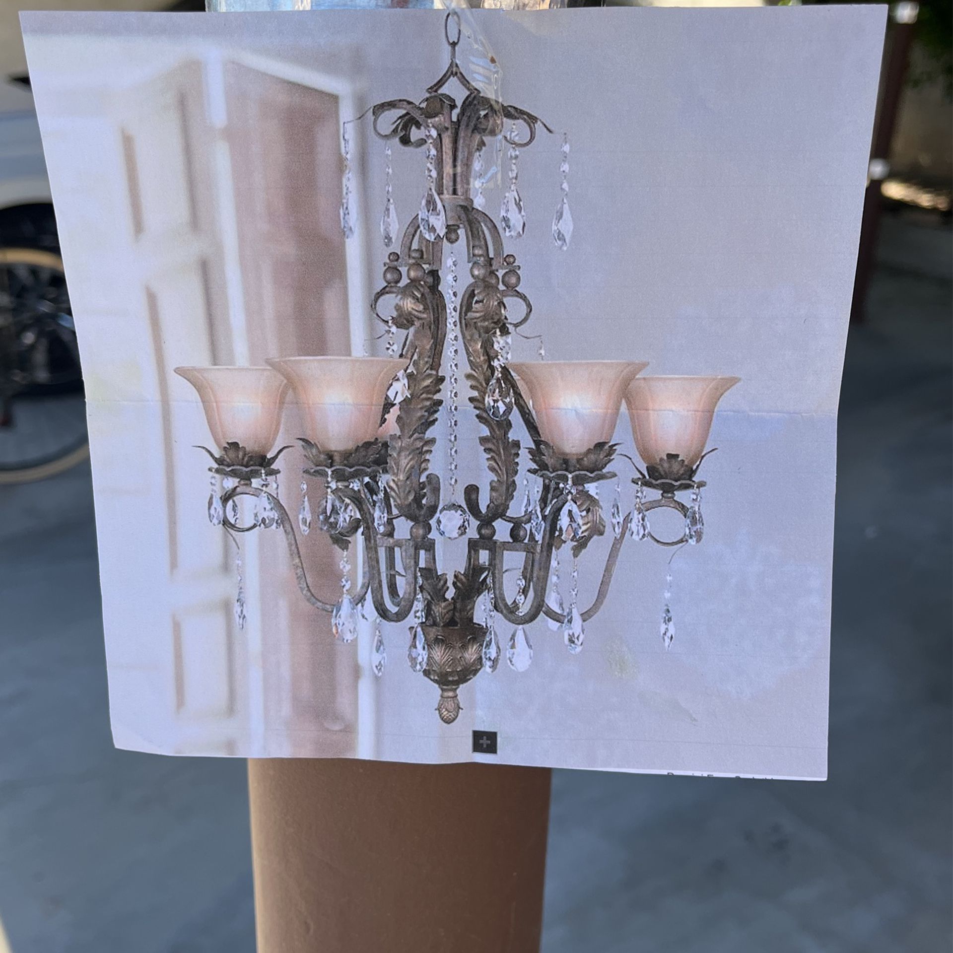 Iron Leaf 29 Inch Wide, Roman Bronze And Crystal Chandelier