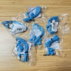 6 NEW SAS 3.5mm Wired Earbuds Headsets Headphones Ear Buds Blue