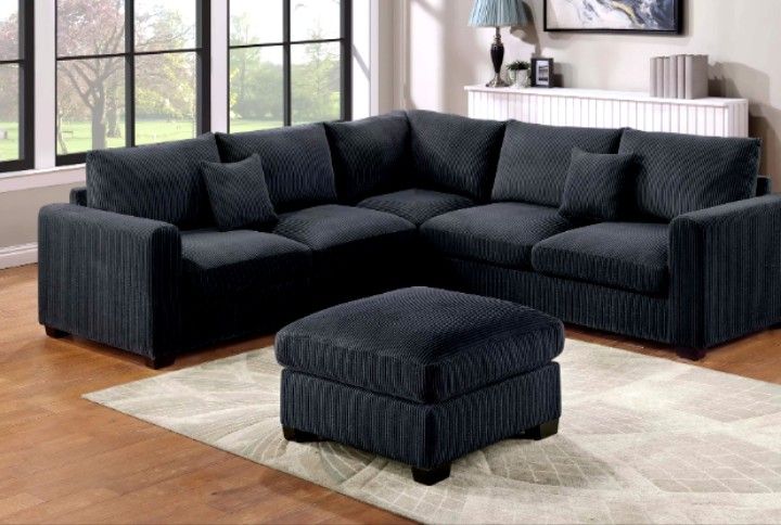 Black 4-Pc Corduroy Sectional Sofa Set 