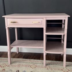Pink Bar Cart With Shelves And Drawer