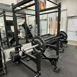 Rogue RML-490 Power Rack + Attachments | Rogue Echo Bumpers + Olympic Bar | Commercial Grade *Bench not included