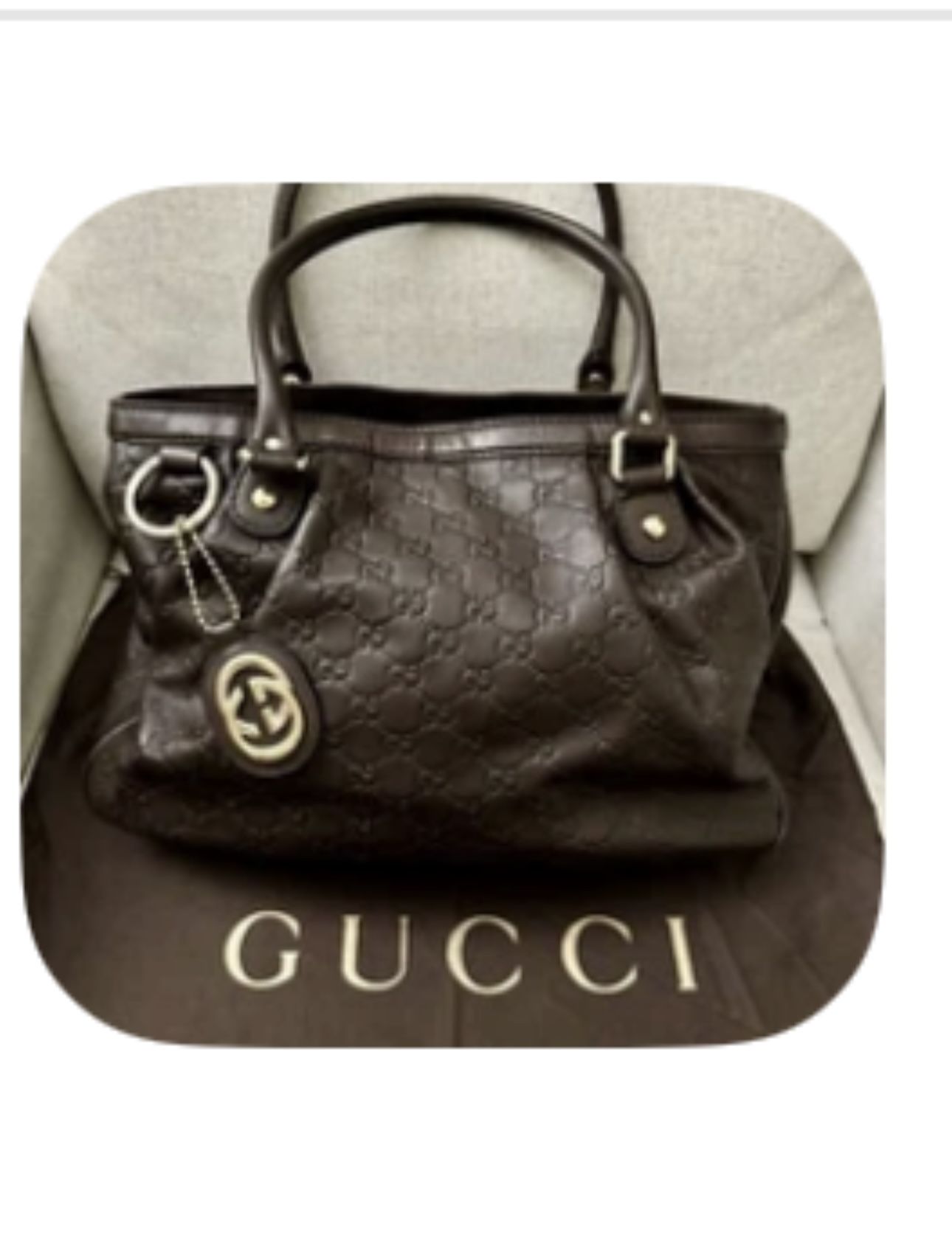 GUCCI 296835 GG Tote Bag-Dark Brown Leather