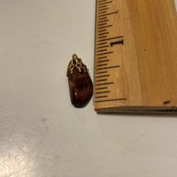 Vintage Carmel Colored Cats Eye Teardrop Fringed Pendant
