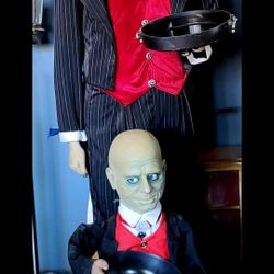 LIFESIZE JEEVES HALLOWEEN BUTLER AND MINI ME WITH BOWL