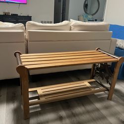 Rustic Wood & Cast Iron Bench / Table – Floral Design