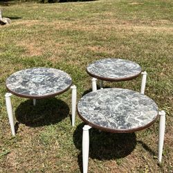 Set of 3 Marble Designed Side Tables