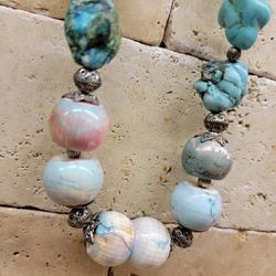 Turquoise And Coral Necklace 