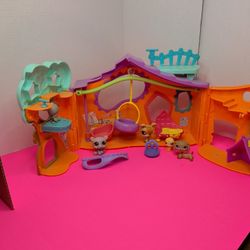 Littlest Pet Shop Orange Clubhouse Tree House Play Set Building w Original Pets
