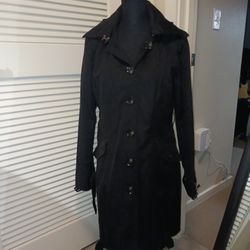 Michael Kors Rain Jacket Women's Medium Black Decent Condition With Hood All Buttons Are Present Come From Non-smoking Home!