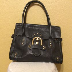 Maxx New York Black Pebble Leather Shoulder Bag With Brass Detail.  Includes Dust Bag. Preowned Like New Condition .