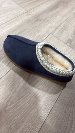 Navy Suede Sherpa-Lined Moccasin Slipper