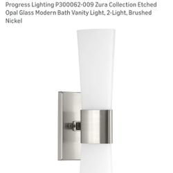 Progress Lighting P300062-009 Zura Collection Etched Opal Glass Modern Bath Vanity Light, 2-Light, Brushed Nickel