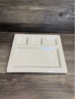Crate & Barrel Divided Square Rectangle Serving Dish Plate White - 15” x 12.5”