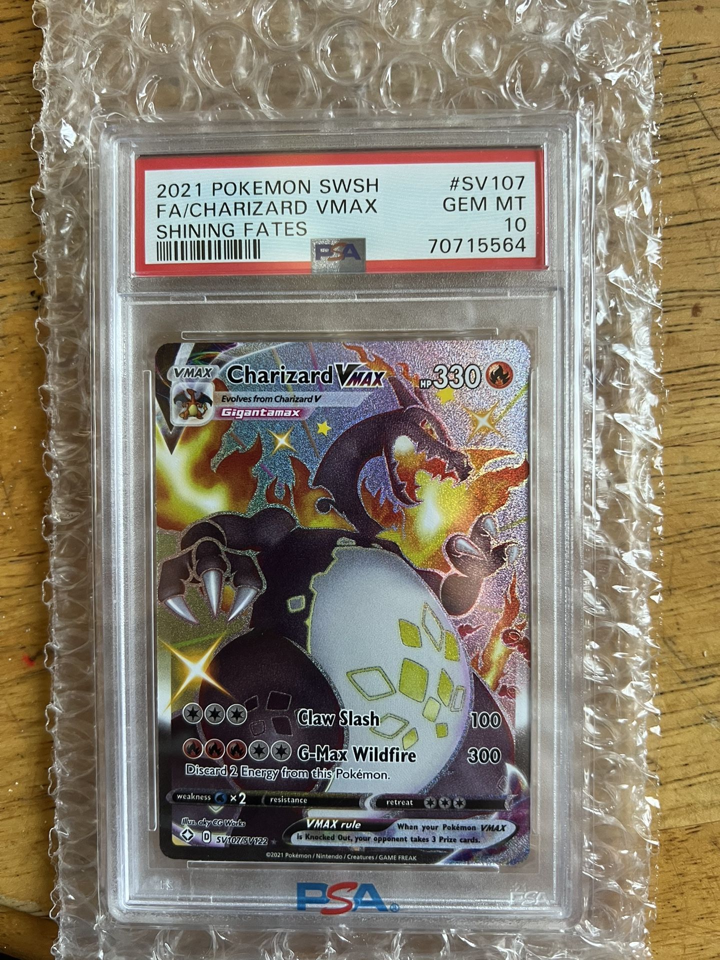 2021 Pokemon Sword and Shield Shining Fates Charizard Vmax #SV107 PSA 10
