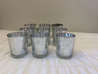 Set of 9 Silver Mercury glass Votive Candle Holders - Perfect for Weddings or Home Decor