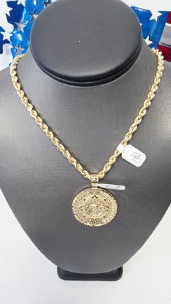 14k 24inch 5mm Hollow Rope Chain And 14k Pendant