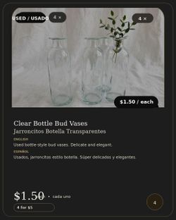 4 Clear Bottle Bud Vases