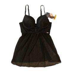 NWT RACHEL Rachel Roy Women's Black Luxe Lace Babydoll Nightgown Lingerie Size M