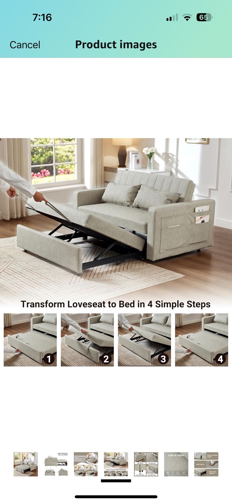 55'' Leather Sofa Bed, Pull Out Sleeper Sofa Couch Bed, Loveseat Sleeper, Futon Sofa Couch with Side Pocket