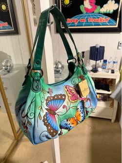 Anuschka “Butterfly Floral” Green Hobo Bag and wallet
