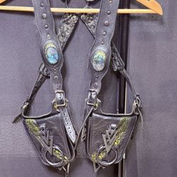 Mystic Fables Leather : Black leather holster-style pocket bag or utility vest