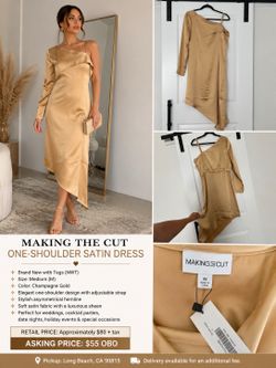 ✨ NEW WITH TAGS – Making The Cut One-Shoulder Satin Dress | Size M ✨