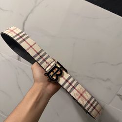 Men’s Reversible Plaid & Black Belt with Gold-Tone Buckle – Size 110 cm