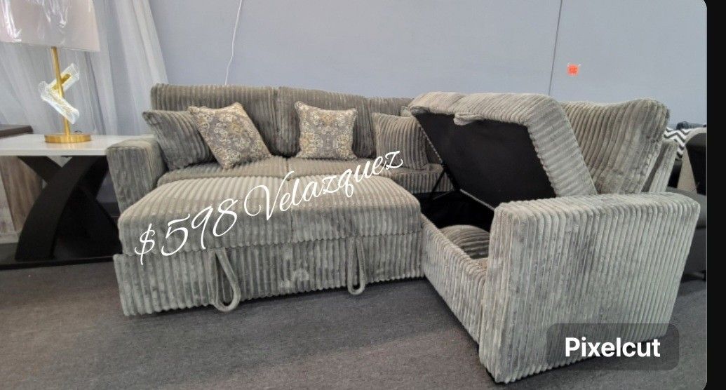 ✅️✅️"3-Piece Convertible Sectional
Reversible Storage Sofa + Reversible Sofa with Pull-Out Bed + USB Port"✅️✅️