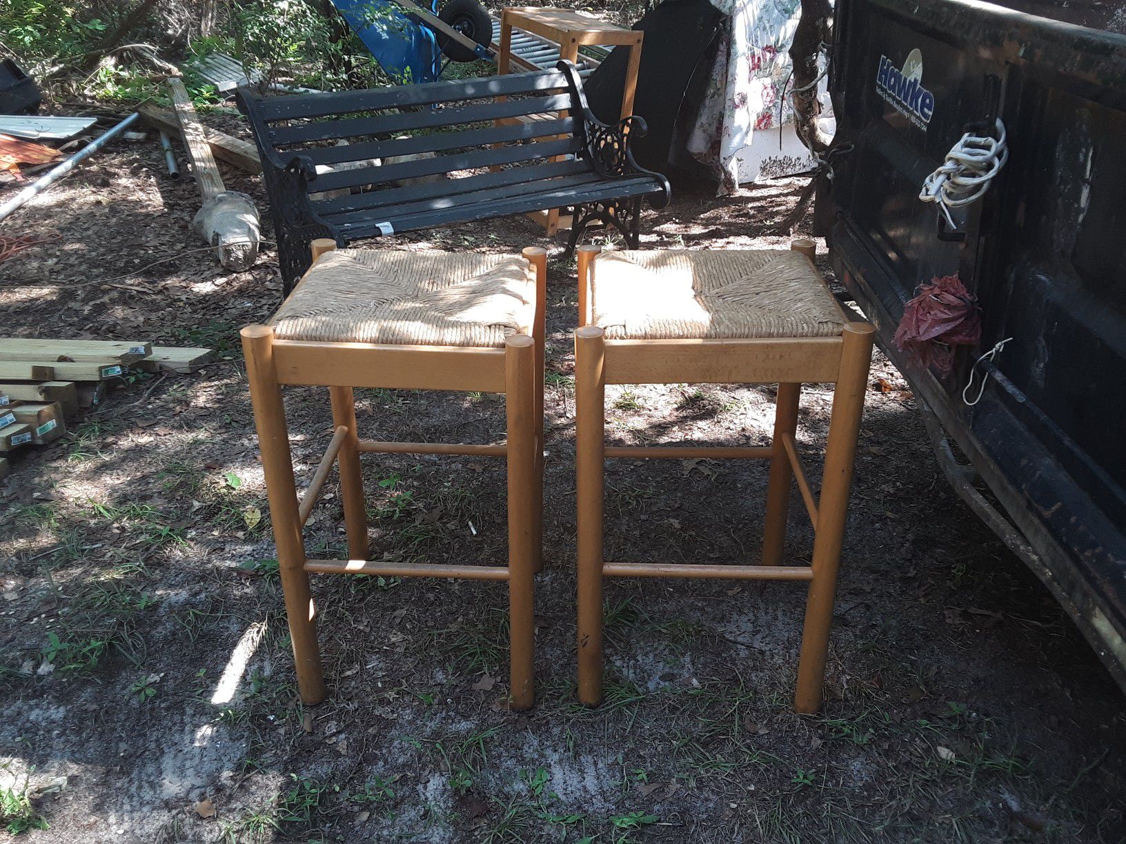 Oak and wicker bar stools