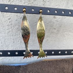 Gold Tone Fish Earrings