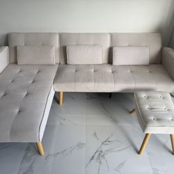 MhaRt Convertible Sectional Sofa Sleeper, Left Facing L-Shaped Sofa Counch Compatible with Living Room- Chaise,Modern Style, Ivory