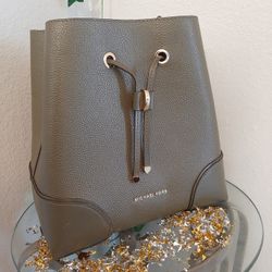 Michael Kors Olive Pebbled Leather Bucket Bag