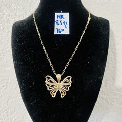 14K Solid Gold Paper Clip Chain and Pendant For Wedding 8.5Gr 16 Inches Long