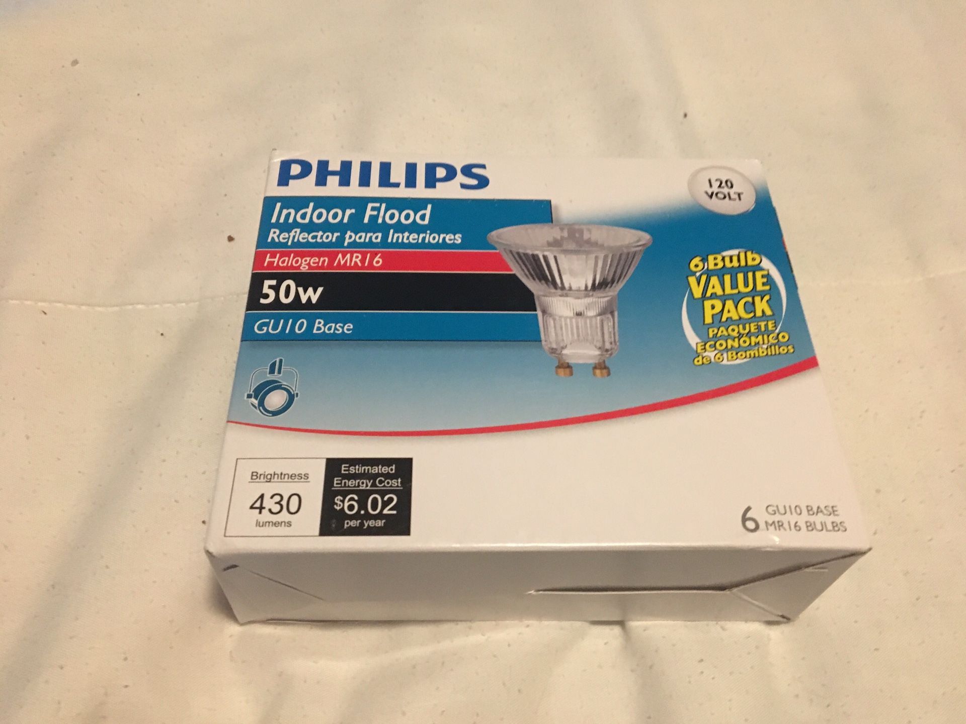 Philips 415760 Indoor Flood 50-Watt MR16 GU10 Base 120-Volt Light Bulb, 6-Pack