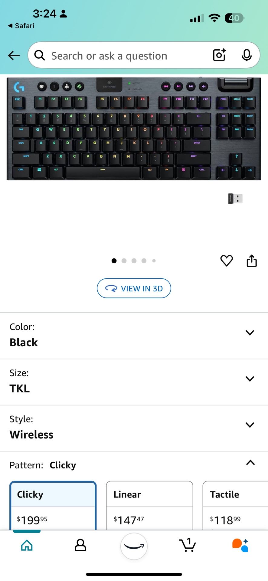 Logitech G915 TKL Tenkeyless Lightspeed Wireless RGB Mechanical Gaming Keyboard, Low Profile Switch Options, Lightsync RGB, Advanced Wireless and Blue