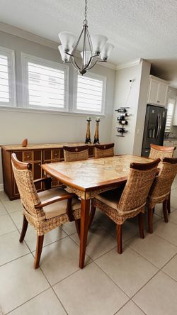 Mahogany & Rattan Living and dining room Furniture Set