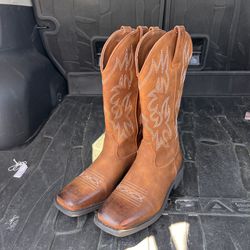 Mid Calf Square Toe Cowgirl Western Boots Brown