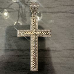 Solid 10k Two-Tone Gold Cross Pendant Charm Iced Out CZ Beautiful