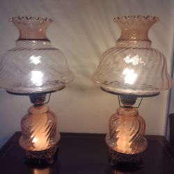 Vintage 1960s Pink Glass Lamps