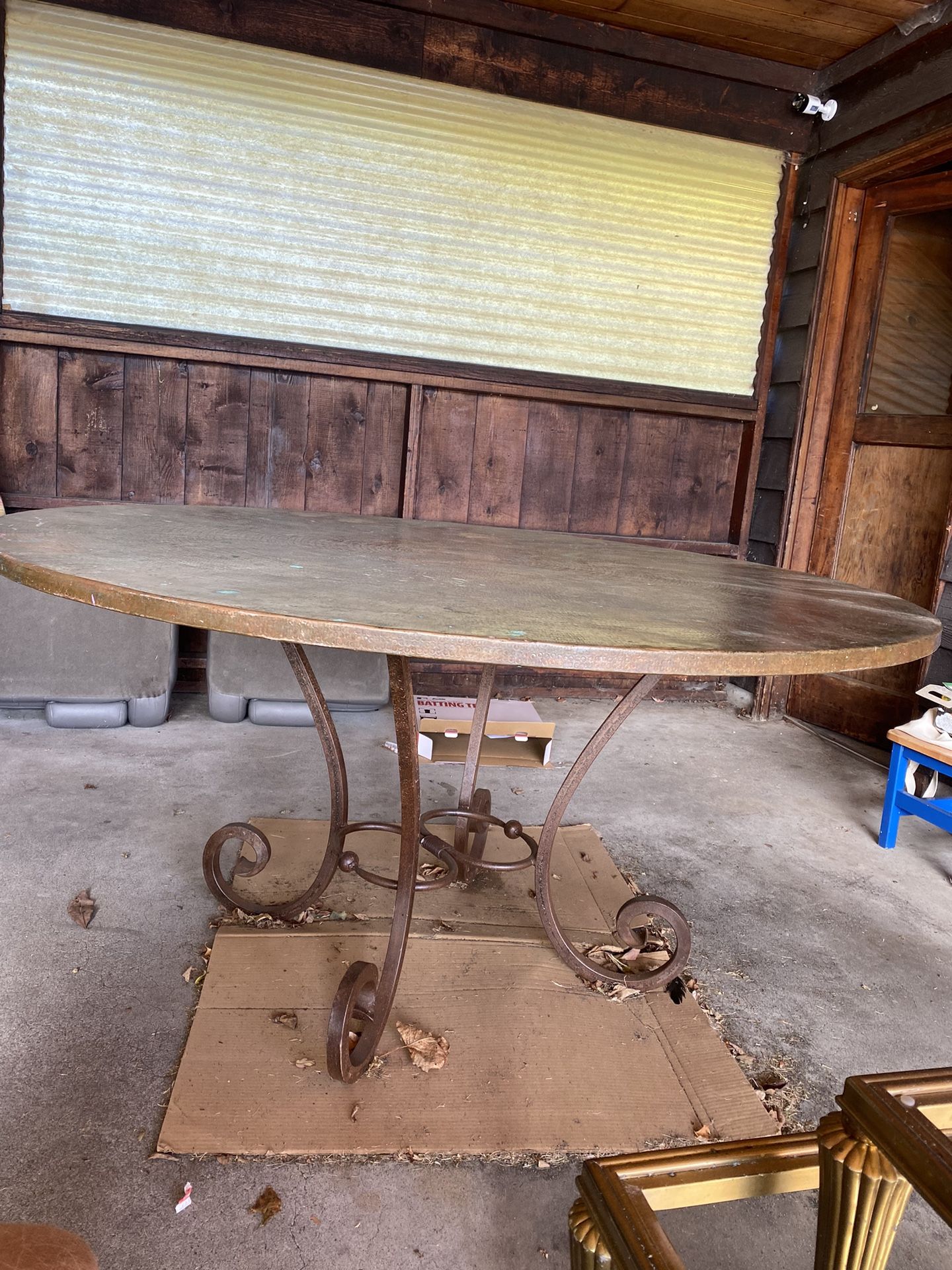 72” Dining Table With Hammered Copper Top