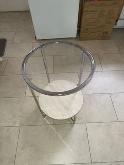 Round Glass and Chrome Two-Tier Side Table