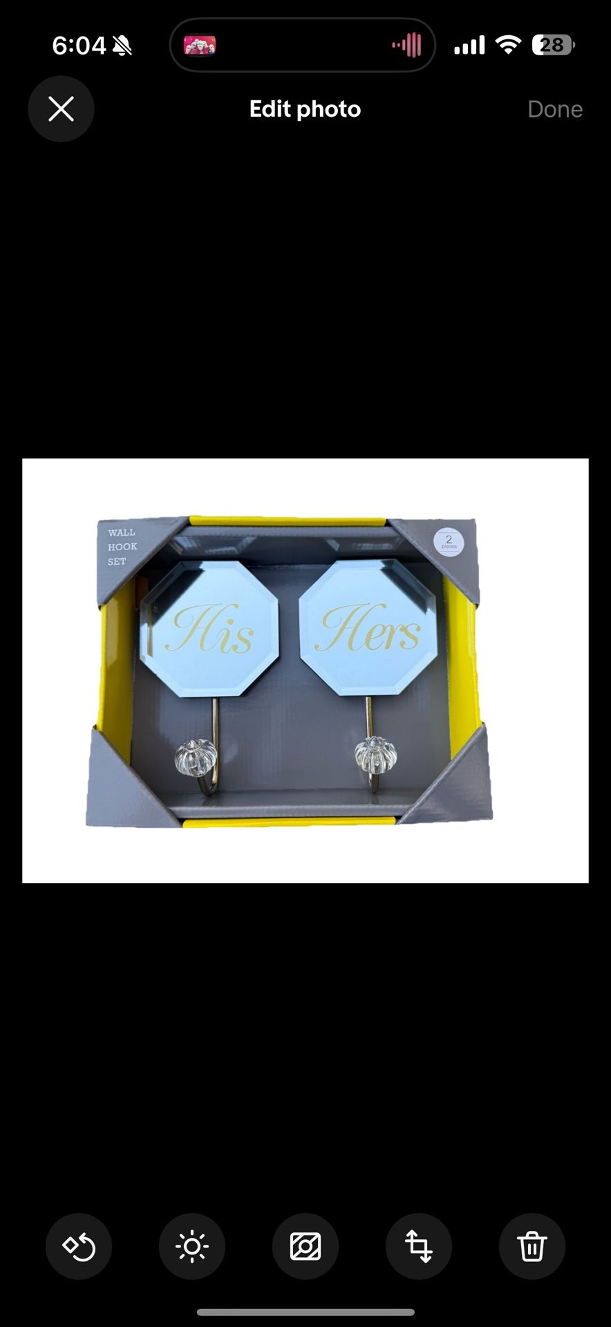 His & Hers Wall Hooks Set of 2 | Mirrored Glam Decor Crystal Robe Towel Hanger
