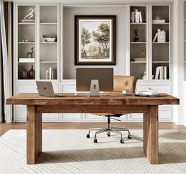 F2496 63" Solid Wood Office Desk, Farmhouse Executive Computer Desk, Large Work Writing Table, Rusti