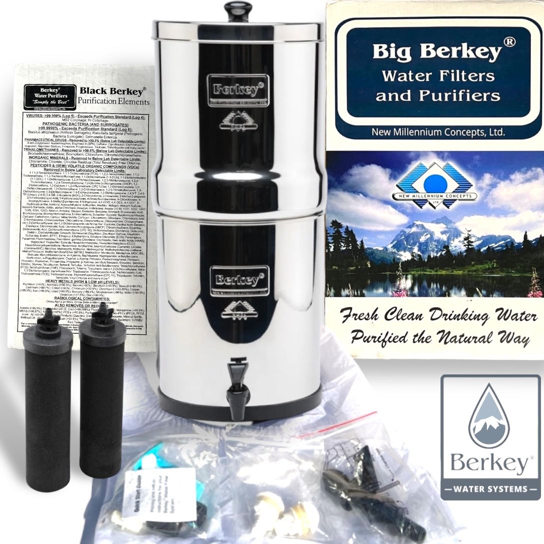 Big Berkey 2.25 Gallon Gravity Fed Water Filter Purification + 2 Black Berkey Elements Water Filters