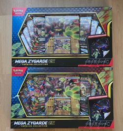 Lot of 2x Pokémon TCG Mega Zygarde ex Premium Collection Boxes - Sealed w/ Foil Promo, Jumbo Lenticular Card, Sticker & 16 Booster Packs (1 Mint / 1 M